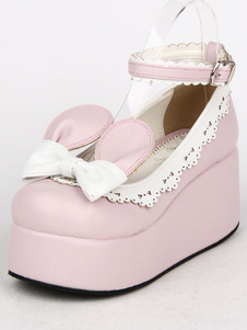 Rose boucles PU Lolita Chic chaussures pour femmes