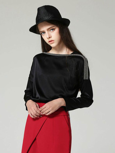 Chemisier de soie encolure Bateau noir pour femmes