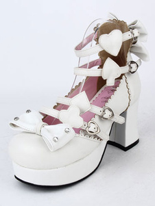 Boucles blanches Rivets plate-forme PU Lolita talons pour femmes