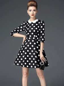 Tendance pois bicolore évasée robe pour femmes