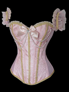 Rose bretelles arcs perlant chaîne Silk - Like Lolita Corset pour femmes