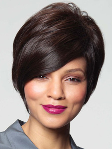 Brun foncé incliné frange droite courte des perruques pour les femmes