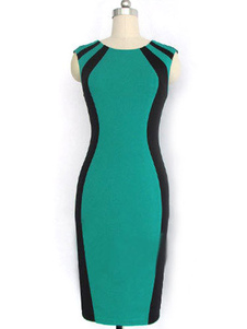 Robe Bodycon Polyester rayures deux tons pour femme