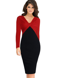 Color Block ruché Polyester Bodycon Dress pour femmes