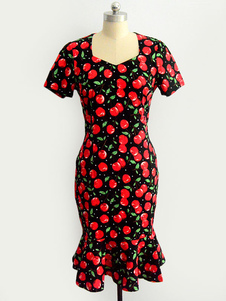 Robe Bodycon Polyester multicolore volants imprimés pour les femmes