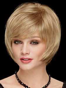 Or léger Bangs perruques droites courtes pour femmes