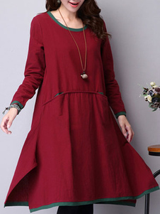 Robe coton froncé Bourgogne pour femmes