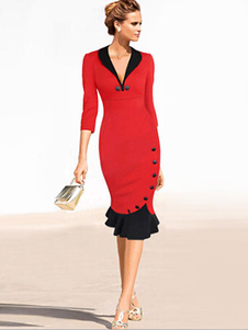 Robe Bodycon Polyester profonde-V sirène deux tons pour femme