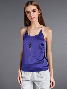 Roral bleu branché Camisole en soie pour femmes