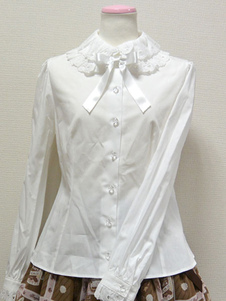 White s'incline ruché coton Lolita chemise pour femmes