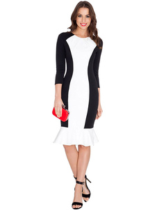 Color Block Polyester Bodycon Dress pour femmes