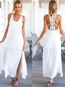 White Lace bretelles Split robe d’été pour femmes