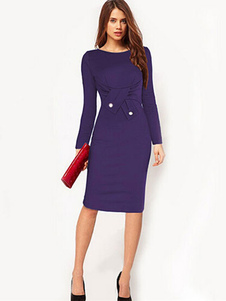Robe Bodycon Polyester plissé violet pour les femmes