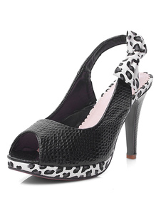 Noir boucles Leopard Print Peep Toe PU talons hauts pour femmes