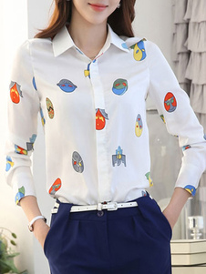 Cartoon blanc Print Blouse en mousseline de soie pour les femmes