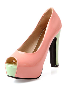 Deux tons Peep Toe plate-forme PU brevets pompes pour les femmes