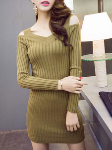 Green Cold-Shoulder robe Bodycon romain tricot pour femme