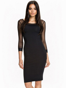 Robe noire sillonnent Bodycon Polyester pour les femmes