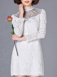 Dentelle blanche Slim Fit Mini robe pour femmes