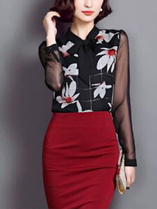 Chemisier en mousseline de soie multicolore boutons d'impression pour les femmes