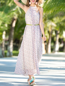 Écharpe imprimée multicolore en mousseline de soie robe Maxi pour les femmes