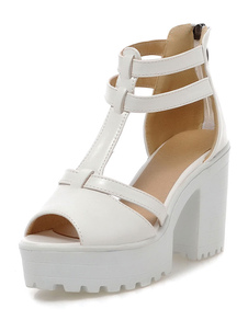 Blanc de Peep Toe plate-forme PU sandales pour femmes