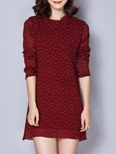 Robe en mousseline de soie Bourgogne Polka Dots pour femmes