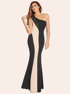 Couleur bloc une épaule robe Maxi tendance pour les femmes
