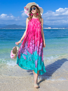 Multicolor impression Maxi robe en mousseline de soie pour les femmes