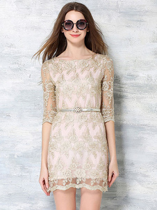 Dentelle d'or façonnage Chic robe courte pour les femmes