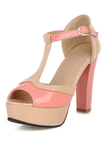 Deux tons tendance plate-forme Peep Toe brevets PU sandales pour femmes