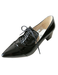 Black Lace up vitré PU a souligné Toe talons pour femmes