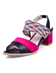 Color Block Peep Toe PU sandales pour femmes