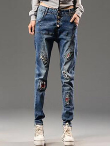 Logo Vintage bleu impression coton Jeans pour femmes