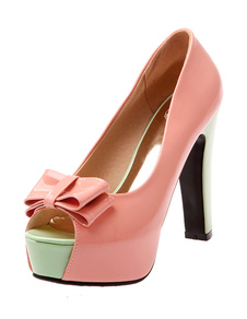 Deux tons arcs Peep Toe plate-forme PU brevets pompes pour les femmes