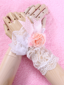 Boucles blanches fleurs dentelle Lolita synthétiques gants