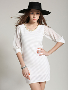 Blanc perlé acétate Mini robe pour femmes