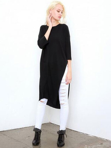 Robe coton haute-Split noir pour femmes