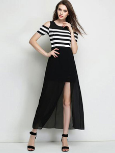 Black Split Front haut/bas Polyester robe Maxi pour les femmes