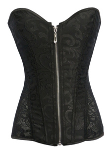 Les fermetures à glissière Vintage impression noir Polyester Corset pour femmes