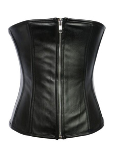 Fermetures à glissière Vintage noir PU Corset pour femmes