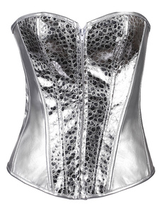 Galon d'argent vers le haut Corset Vintage PU pour les femmes