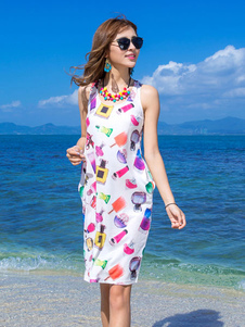 Robe d'été multicolore impression acétate pour femmes