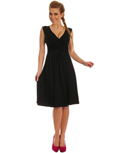 Noir profond-V volants robe Polyester pour les femmes