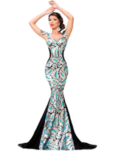 Multicolor sirène queue tendance robe Maxi pour les femmes