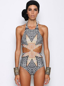 Rayures multicolores découpe Nylon maillot de bain pour femmes