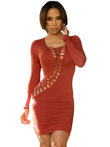 Robe Club rouge découpe tendance Bodycon Polyester pour les femmes