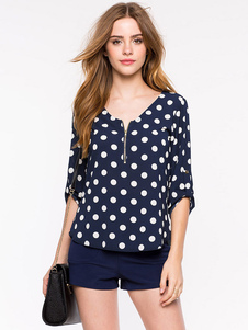 Pois bleu en mousseline de soie Mini robe pour femmes