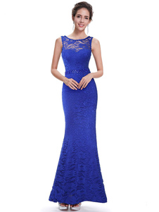 Bleu dos en V dentelle robe Maxi tendance pour les femmes