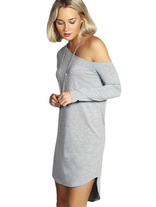 Robe coton gris une épaule Split pour femmes